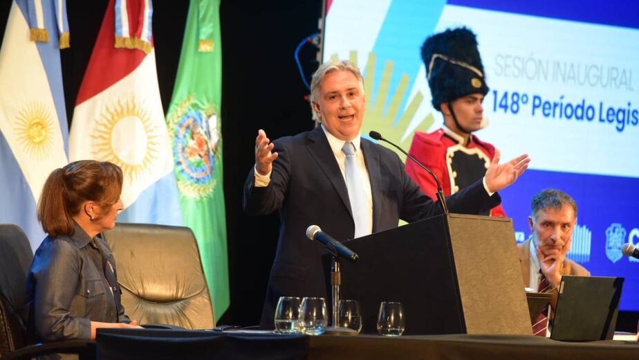 Laboulaye. El gobernador Martín Llaryora en la apertura de sesiones legislativas 2026. (Jorge Peñaranda / La Voz)