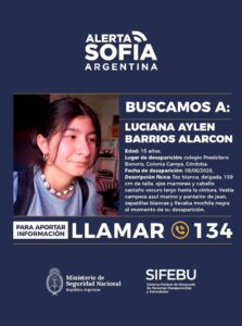 Córdoba: intensa búsqueda de una adolescente de 15 años desaparecida en Colonia Caroya
